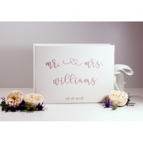 Svečių palinkėjimų kortelės/dėžutė "Williams" Balta su "Rose Gold" užrašu